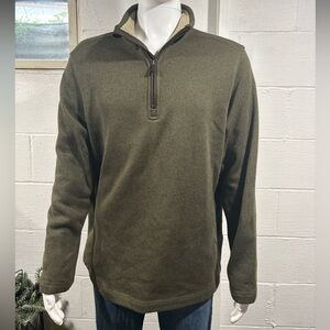 G.H. Bass Mens Pullover Size XL Olive Green 1/4 Zip Faux Fleece Lined